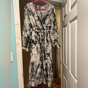 SHEIN Lune Plus Allover Print Flounce Sleeve Belted Dress